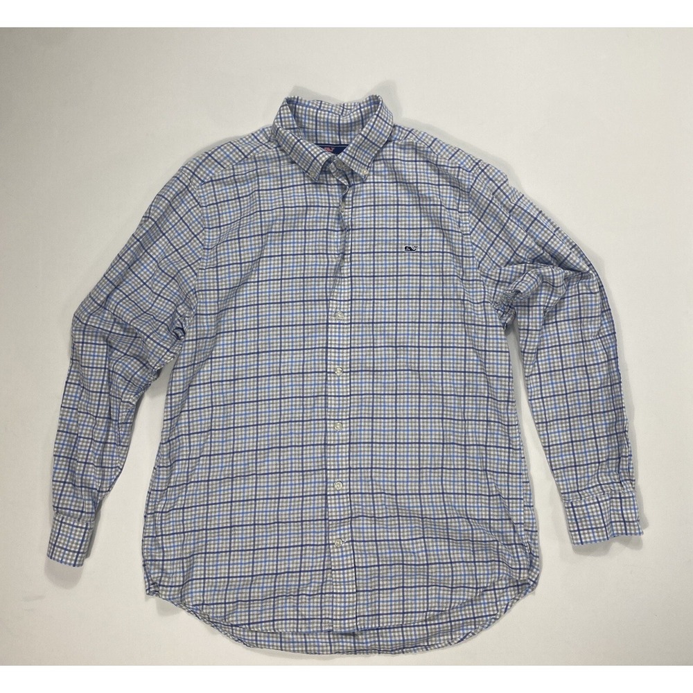 Vineyard Vines Slim Fit Whale Shirt Men's Large Flannel Button Shirt Grey Blue